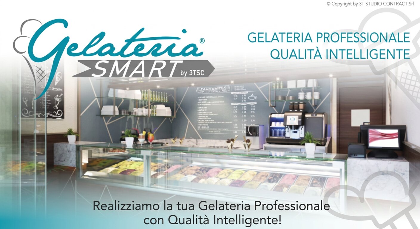 GelateriaSMART by 3T Studio Contract Srl: gelateria professionale con qualità intelligente, banco vetrina, retrobanco e arredamento completo