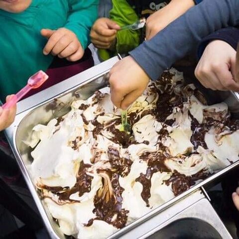Gelato appena mantecato in vaschetta, pronto per la vetrina